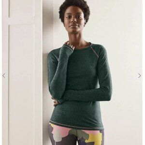 Boden Long Sleeve Active Top (Size 4) ‘Scarlet’ Heathered Green Thumbholes